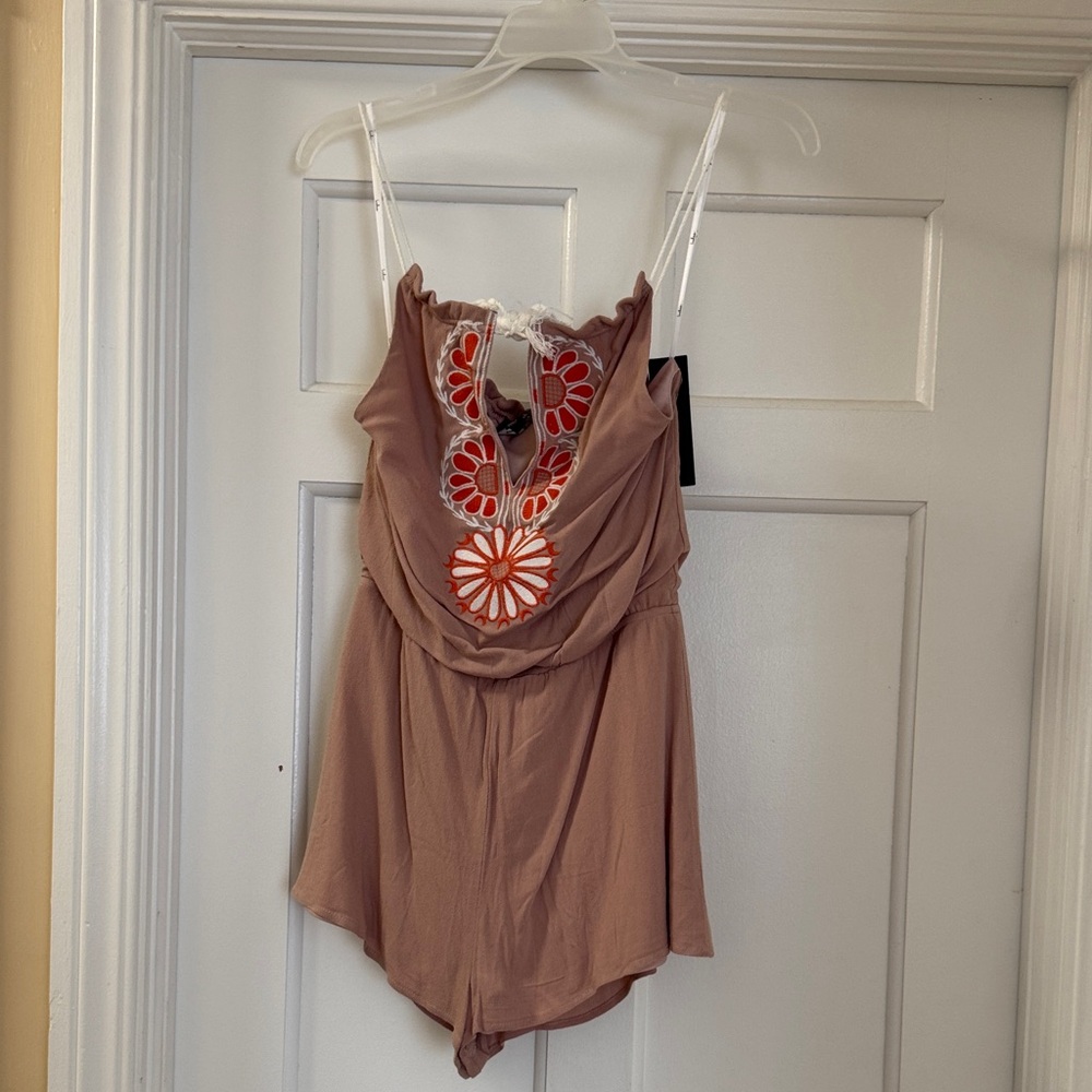 Lulu's Mauve Embroidered Floral Romper
